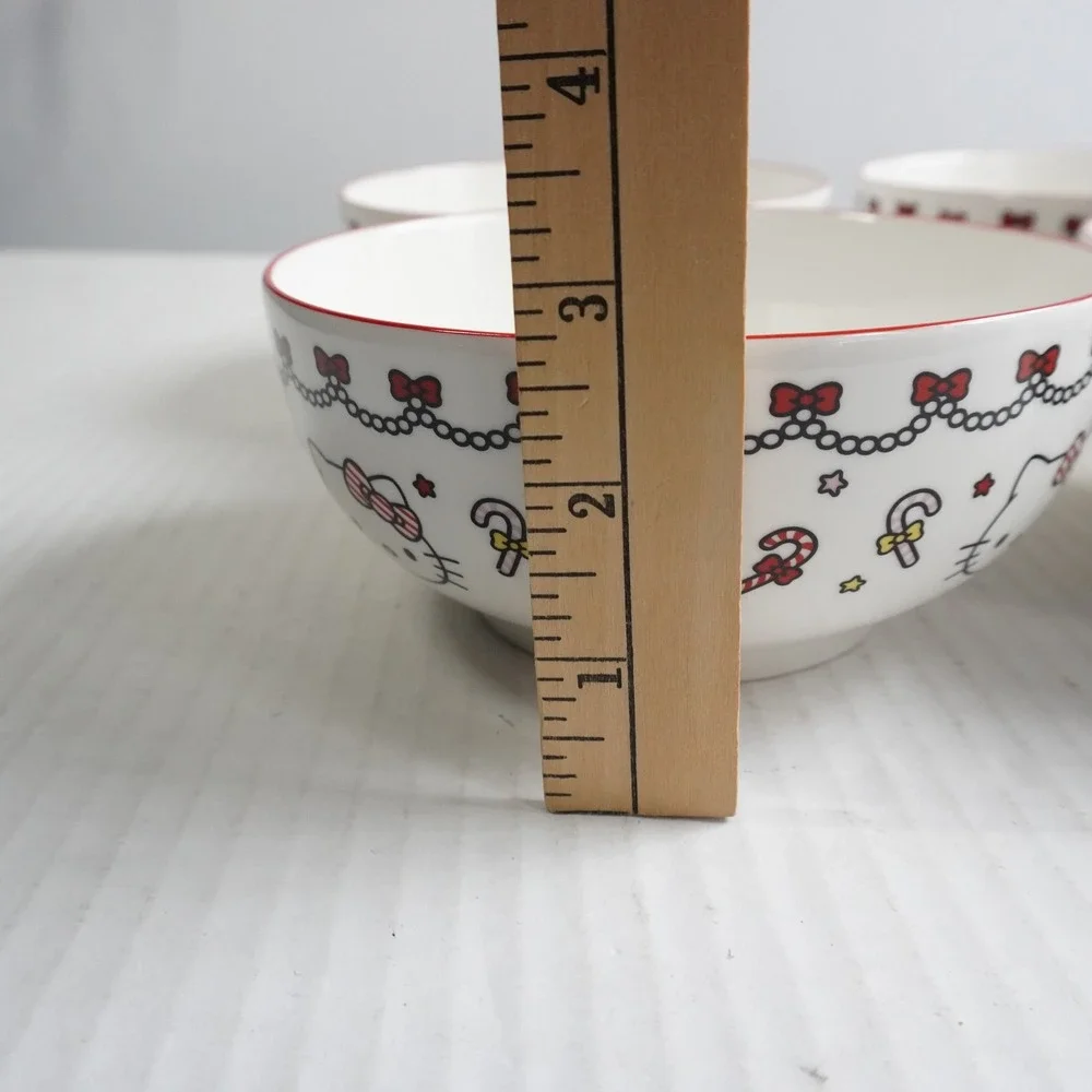 Hello Kitty Christmas Ceramic Bowl Set 4pc 27oz Peppermint Candy Cane Red White‎